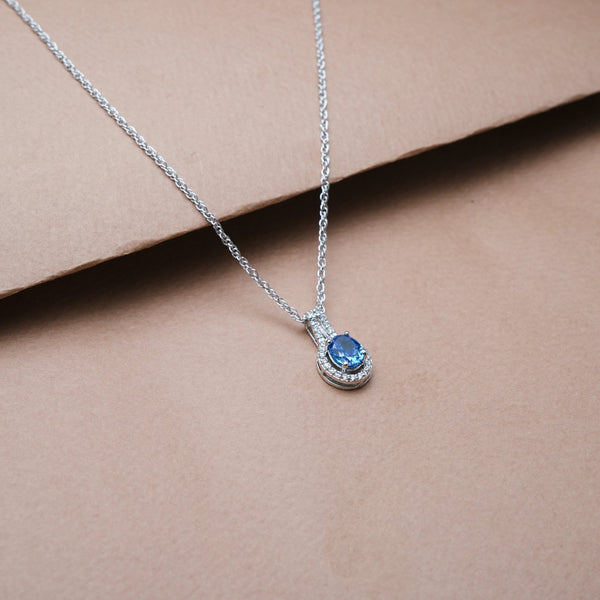 925 Silver Blue Oval Halo Pendant