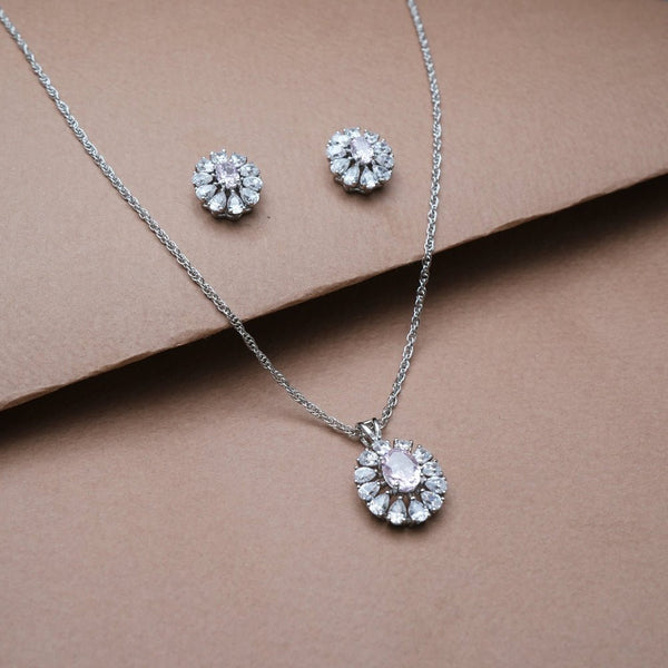 925 Silver Blush Bloom Pendant & Studs Set