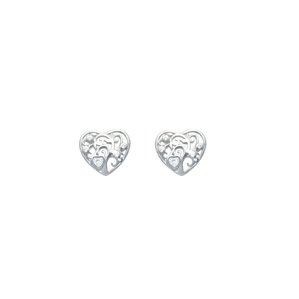 925 Silver Cherished Heart Studs - 925 sterling silver earrings by Tassya Silver