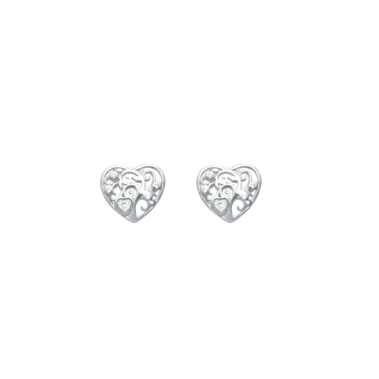 925 Silver Cherished Heart Studs - 925 sterling silver earrings by Tassya Silver