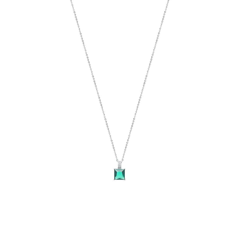 925 Silver Classic Emerald Solitaire Chain Pendant - 925 sterling silver pendant by Tassya Silver