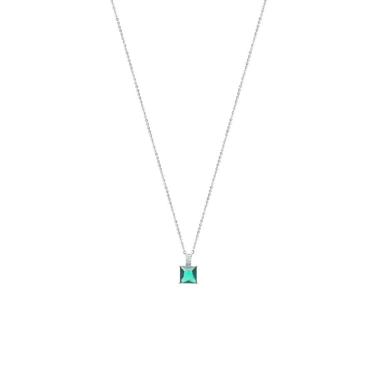925 Silver Classic Emerald Solitaire Chain Pendant - 925 sterling silver pendant by Tassya Silver