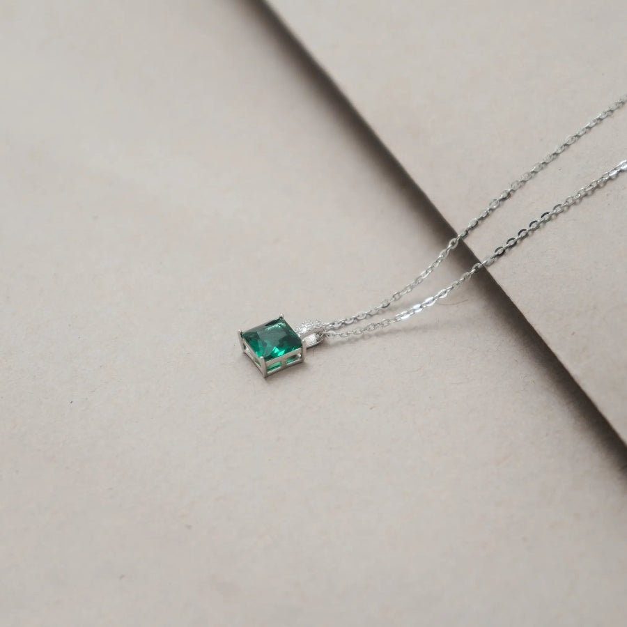 925 Silver Classic Emerald Solitaire Chain Pendant - 925 sterling silver pendant by Tassya Silver