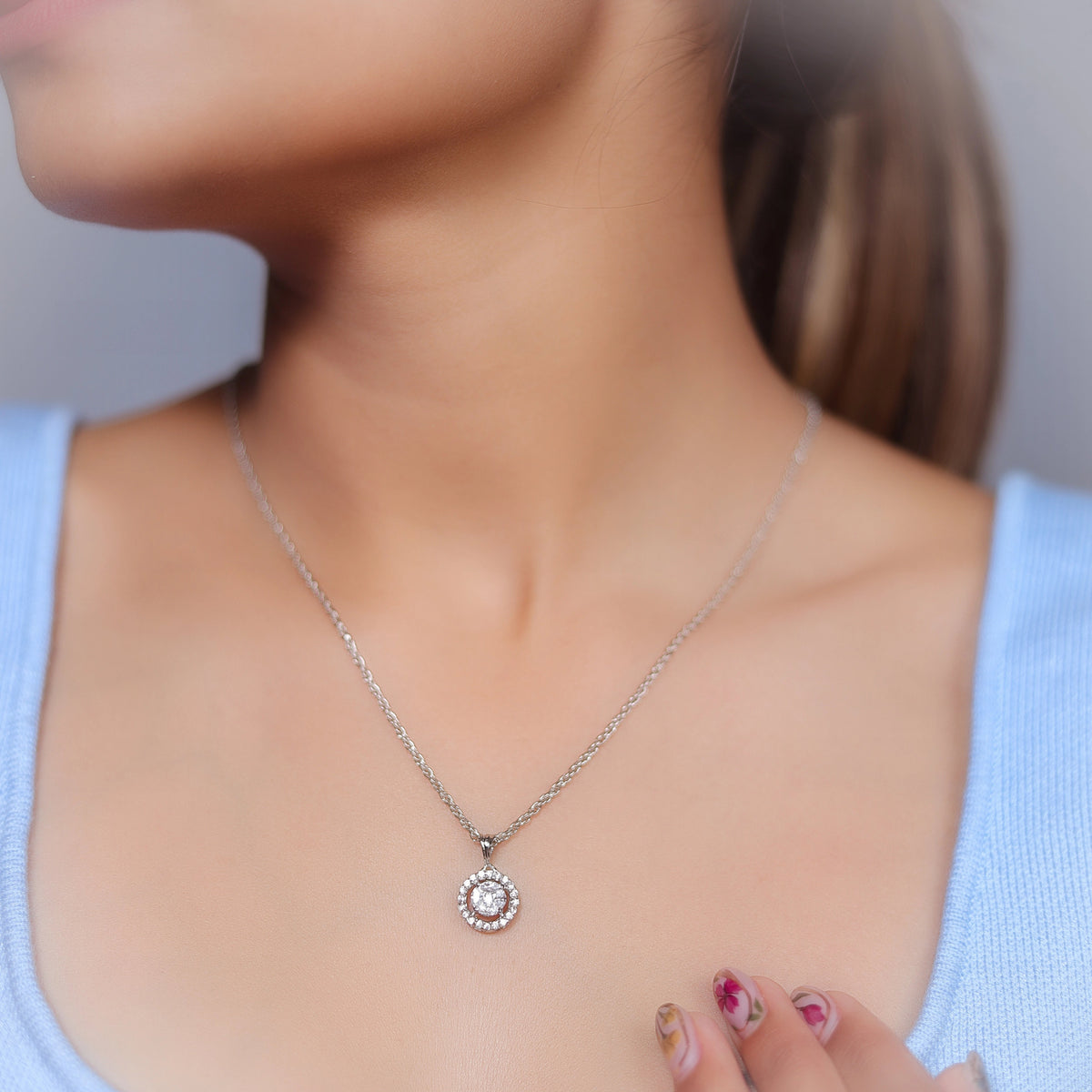 925 Silver Classic Halo Pendant - 925 sterling silver pendant by Tassya Silver