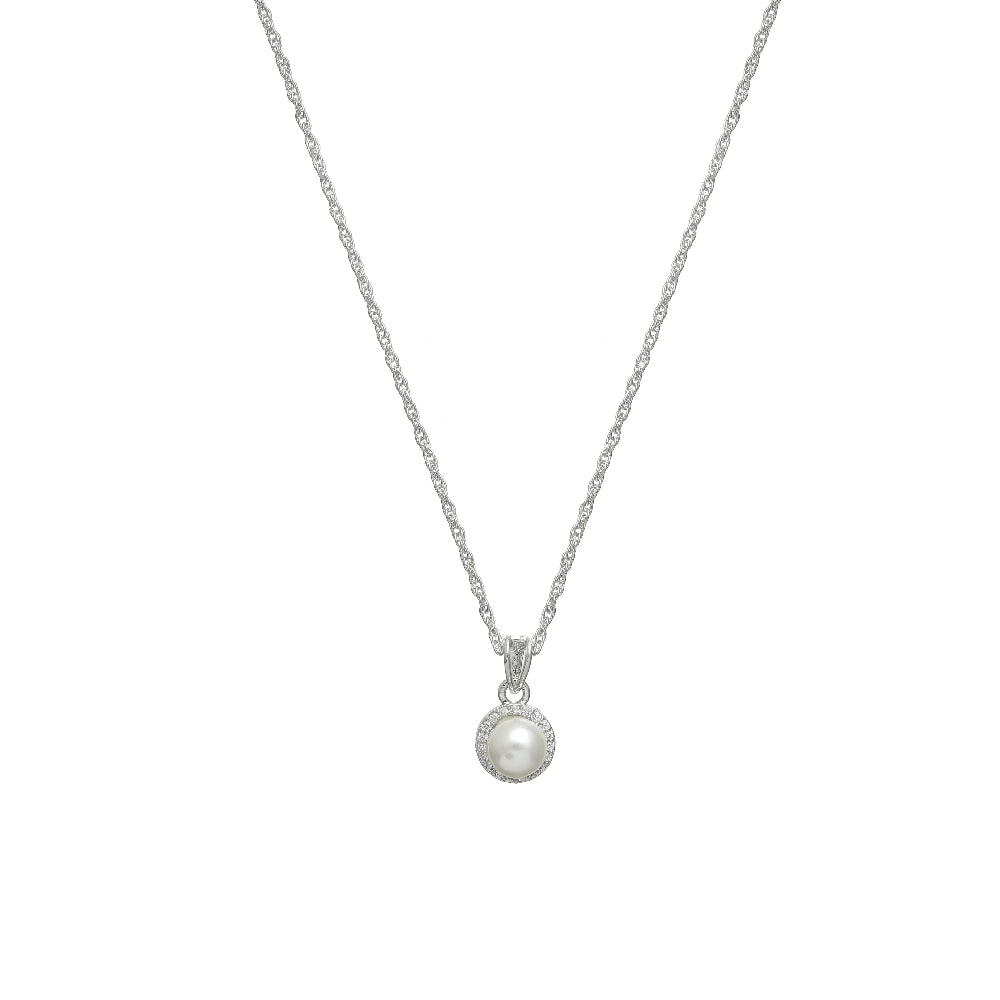 925 Silver Classic Pearl Halo Pendant - 925 sterling silver pendant by Tassya Silver