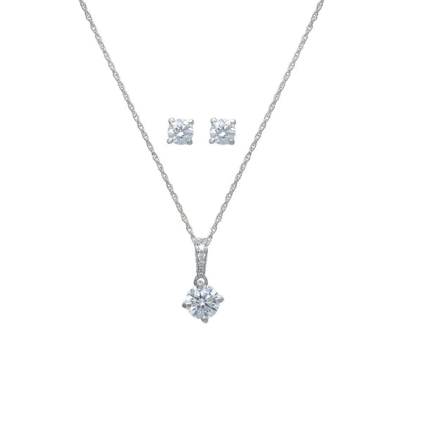 925 Silver Classic Solitaire Pendant & Studs Set