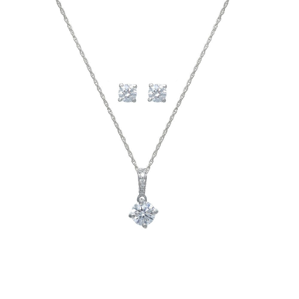 925 Silver Classic Solitaire Pendant & Studs Set - 925 sterling silver earrings by Tassya Silver