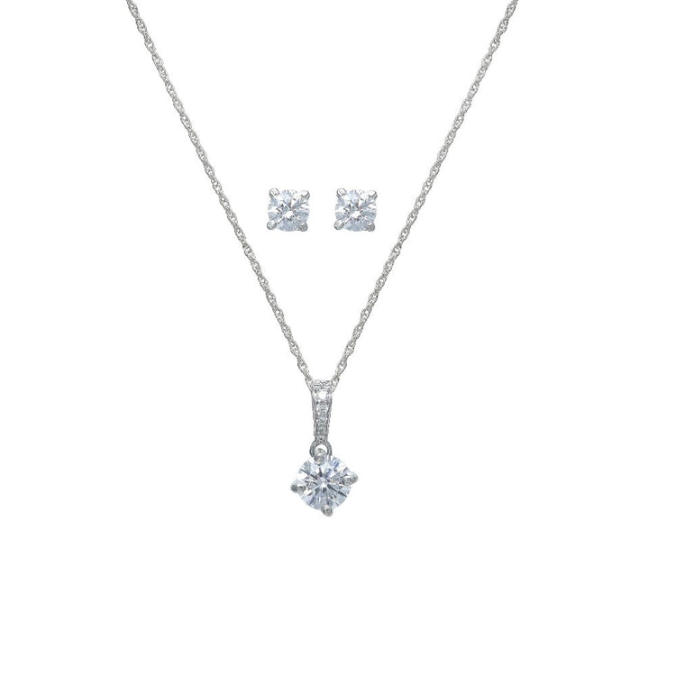 925 Silver Classic Solitaire Pendant & Studs Set - 925 sterling silver earrings by Tassya Silver