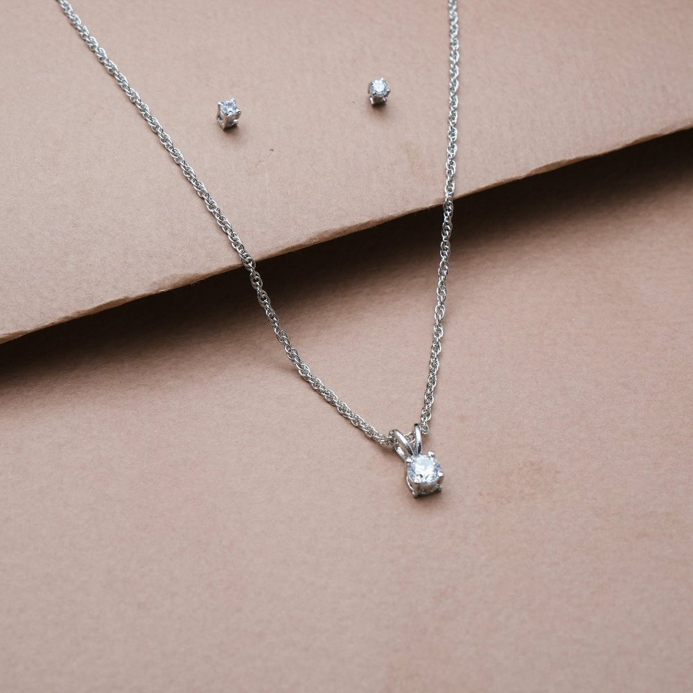 925 Silver Classic Solitaire Cubic Set - 925 sterling silver jewellery set by Tassya Silver