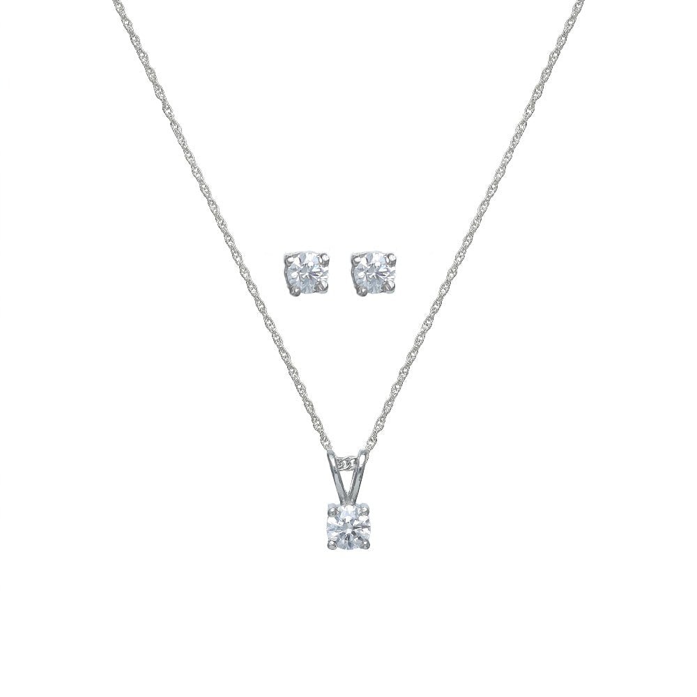 925 Silver Classic Solitaire Cubic Set - 925 sterling silver jewellery set by Tassya Silver