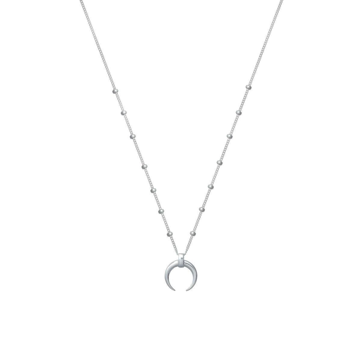 925 Silver Crescent Moon & Bead Chain Pendant - 925 sterling silver pendant by Tassya Silver