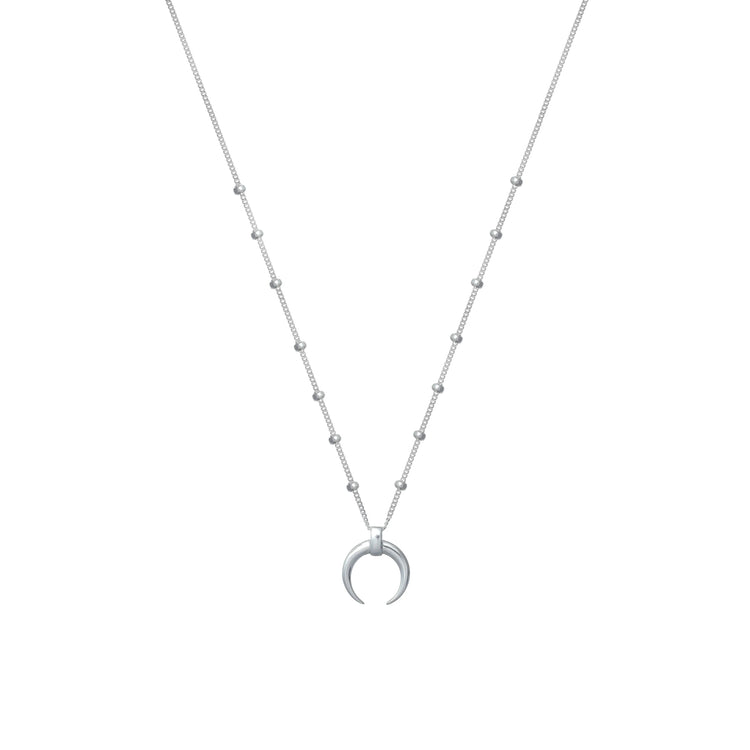 925 Silver Crescent Moon & Bead Chain Pendant - 925 sterling silver pendant by Tassya Silver