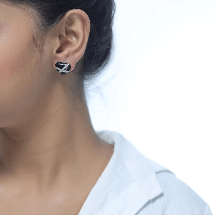 925 Silver Crisscross Crystal Hearts - 925 sterling silver earrings by Tassya Silver