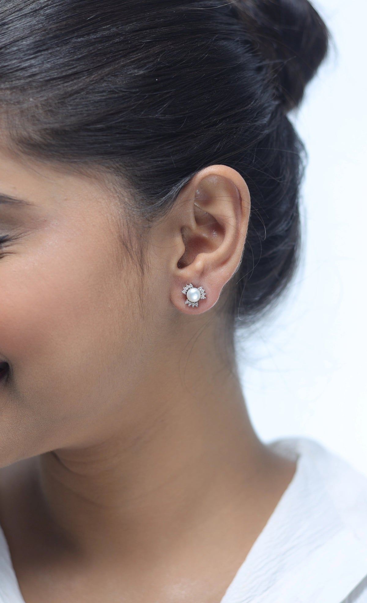925 Silver Crystal Embrace Pearl Studs - 925 sterling silver earrings by Tassya Silver
