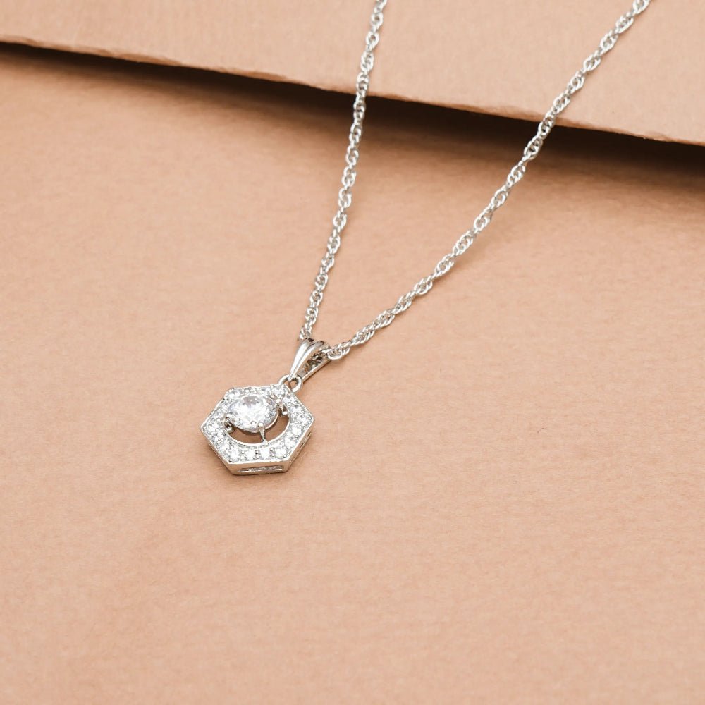 925 Silver Crystal Hexa Pendant - 925 sterling silver pendant by Tassya Silver