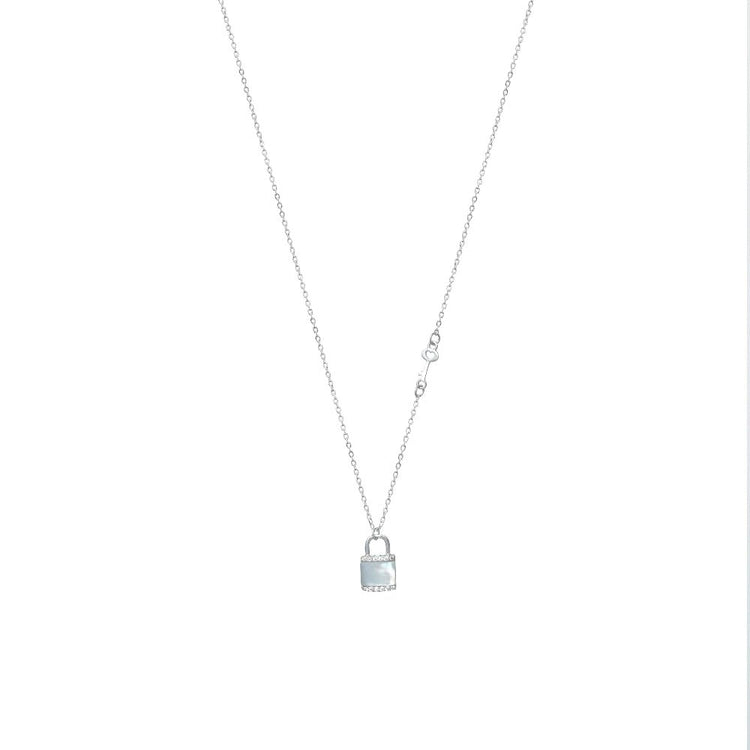 925 Silver Crystal Lock Chain Pendant - 925 sterling silver pendant by Tassya Silver