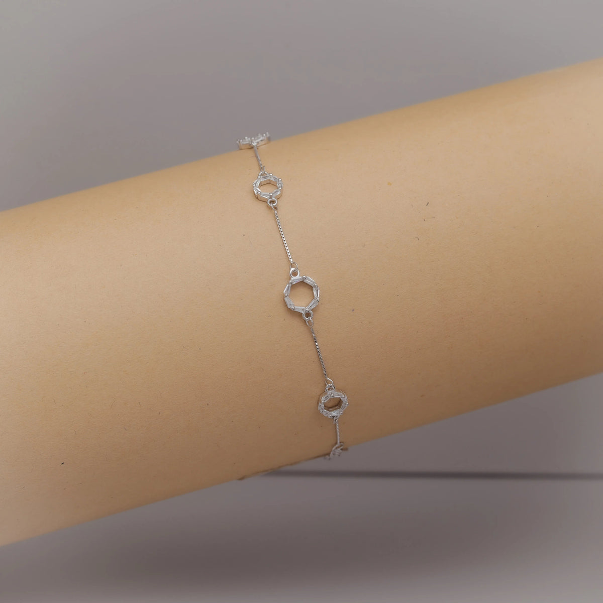 925 Silver Crystal Loop Bracelet - 925 sterling silver bracelet by Tassya Silver