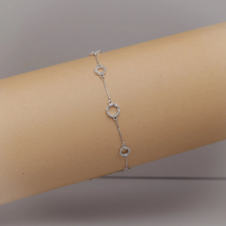 925 Silver Crystal Loop Bracelet - 925 sterling silver bracelet by Tassya Silver