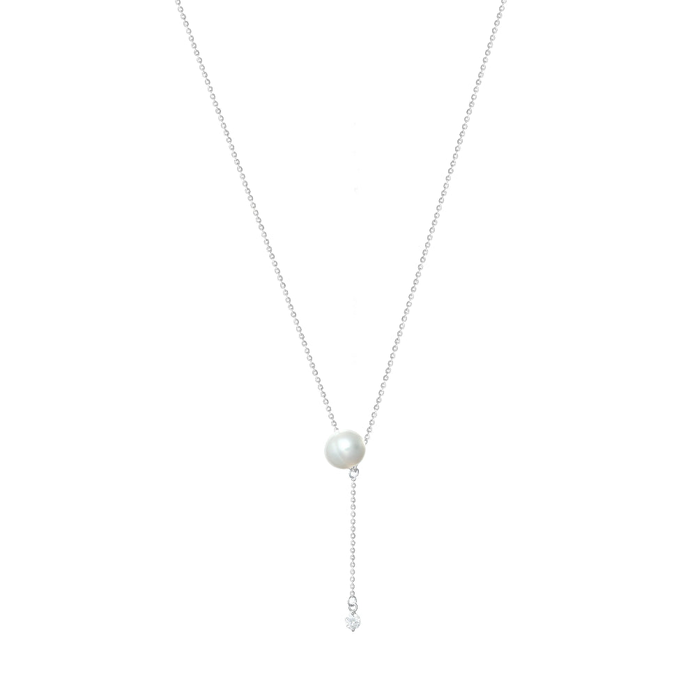 925 Silver Dainty Pearl Lariat Chain Pendant - 925 sterling silver pendant by Tassya Silver