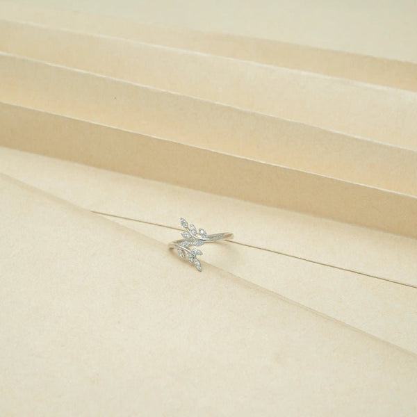 925 Silver Dewdrop Leaf Ring
