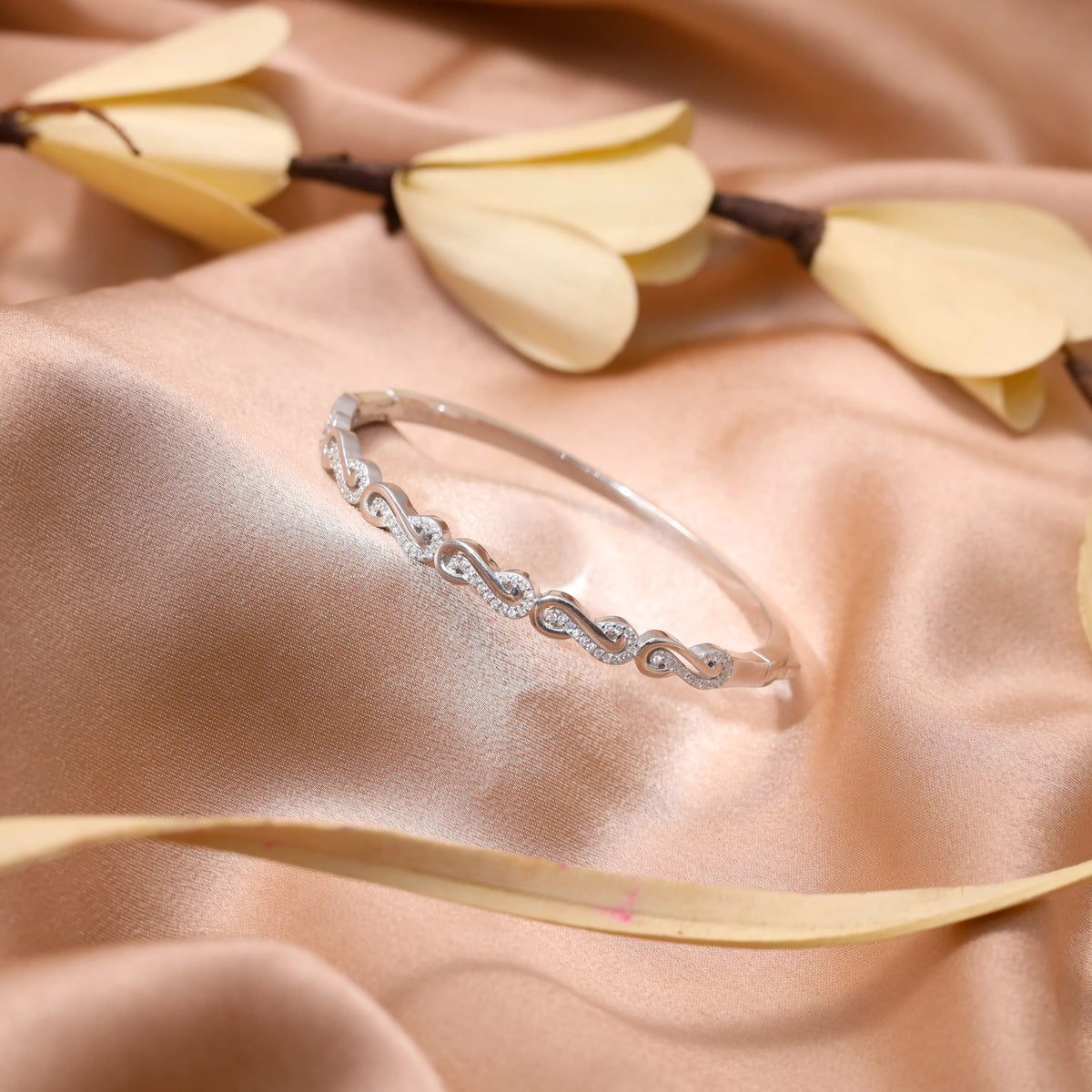 925 Silver Diamond Flow Kada - 925 sterling silver bracelet by Tassya Silver