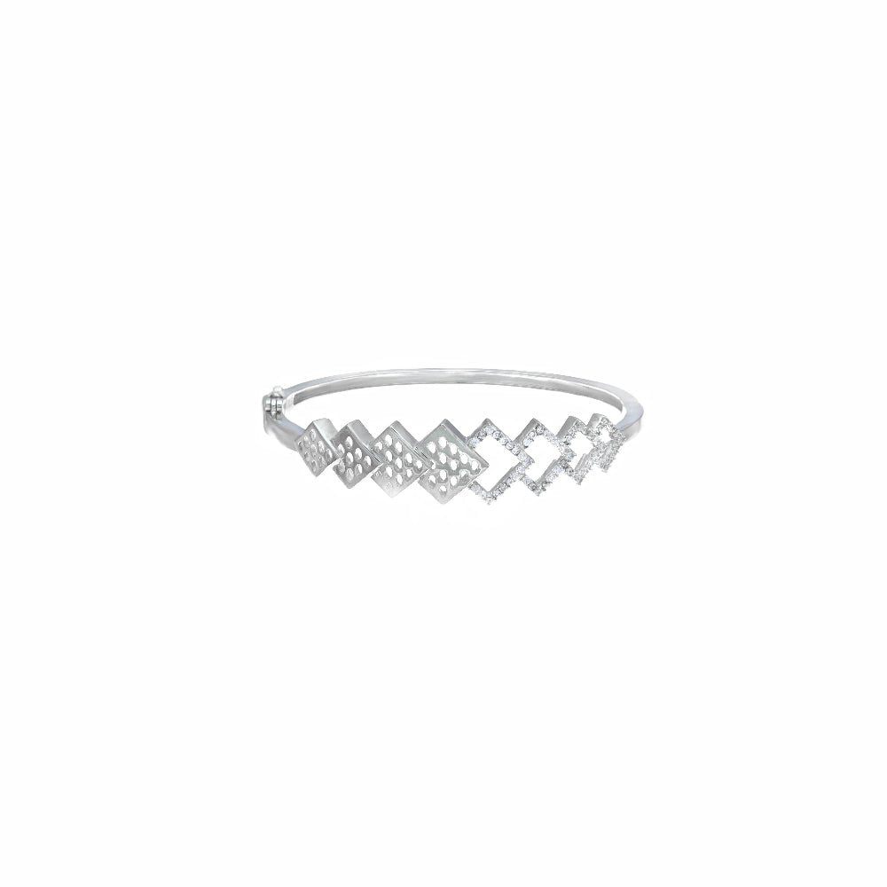 925 Silver Diamond Geometric Lattice Kada - 925 sterling silver bracelet by Tassya Silver