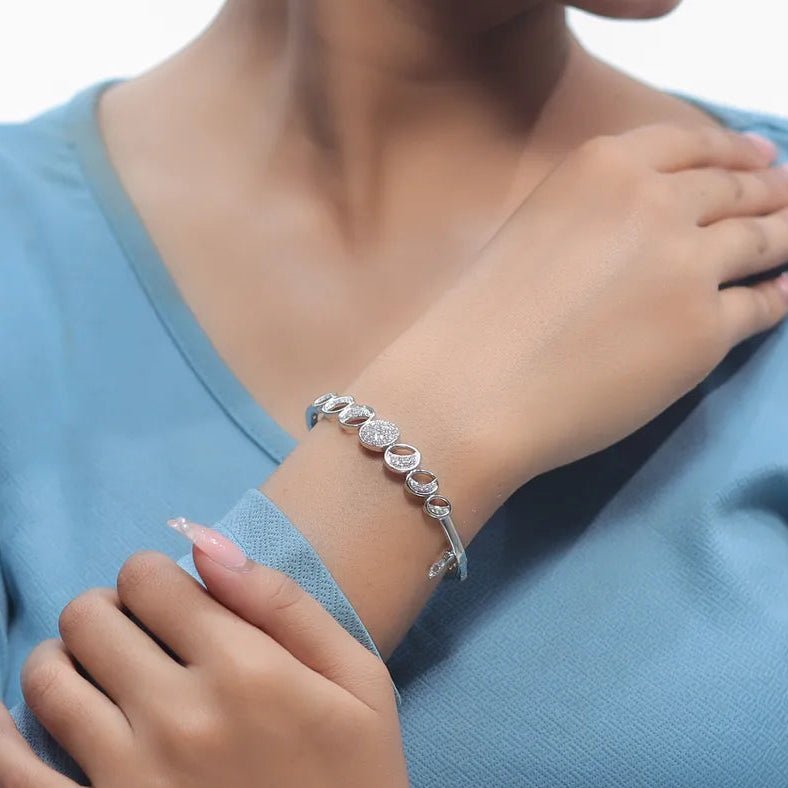 925 Silver Diamond Orbit Kada - 925 sterling silver bracelet by Tassya Silver