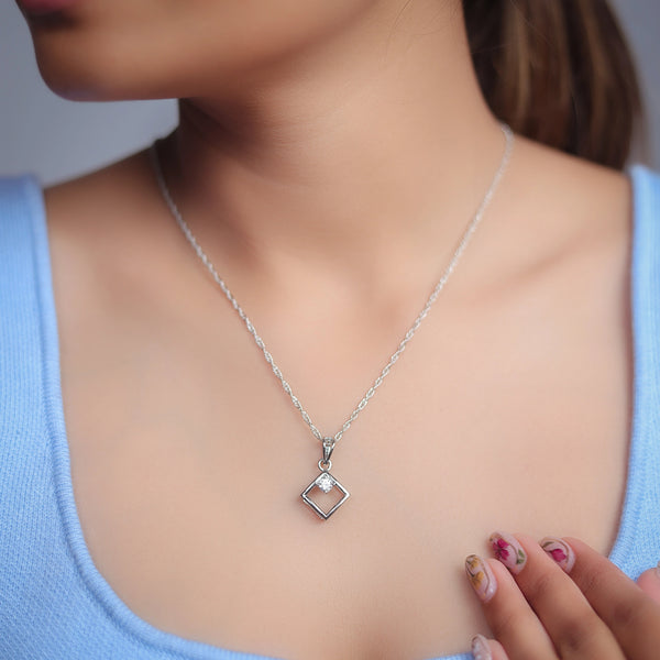925 Silver Diamond Square Pendant