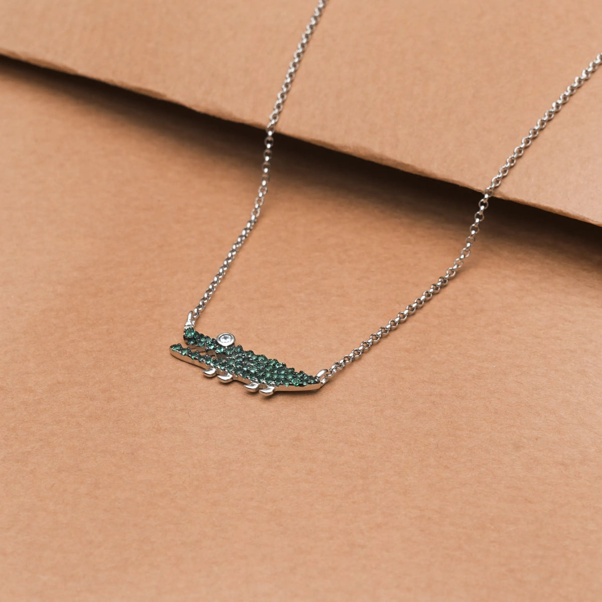 925 Silver Emerald Croc Pendant - 925 sterling silver pendant by Tassya Silver
