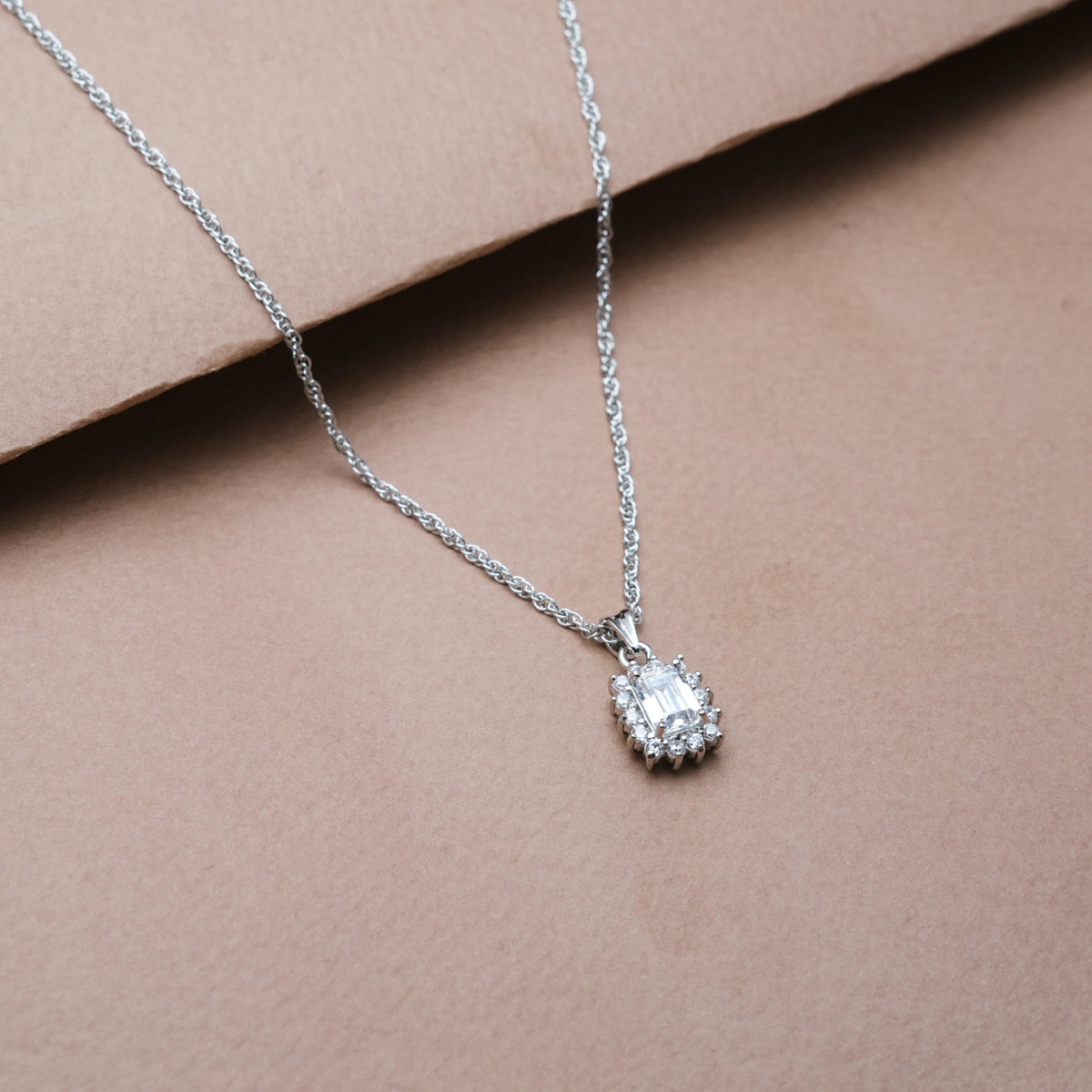 925 Silver Emerald Cut Halo Pendant - 925 sterling silver pendant by Tassya Silver