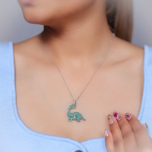 925 Silver Emerald Dino Pendant