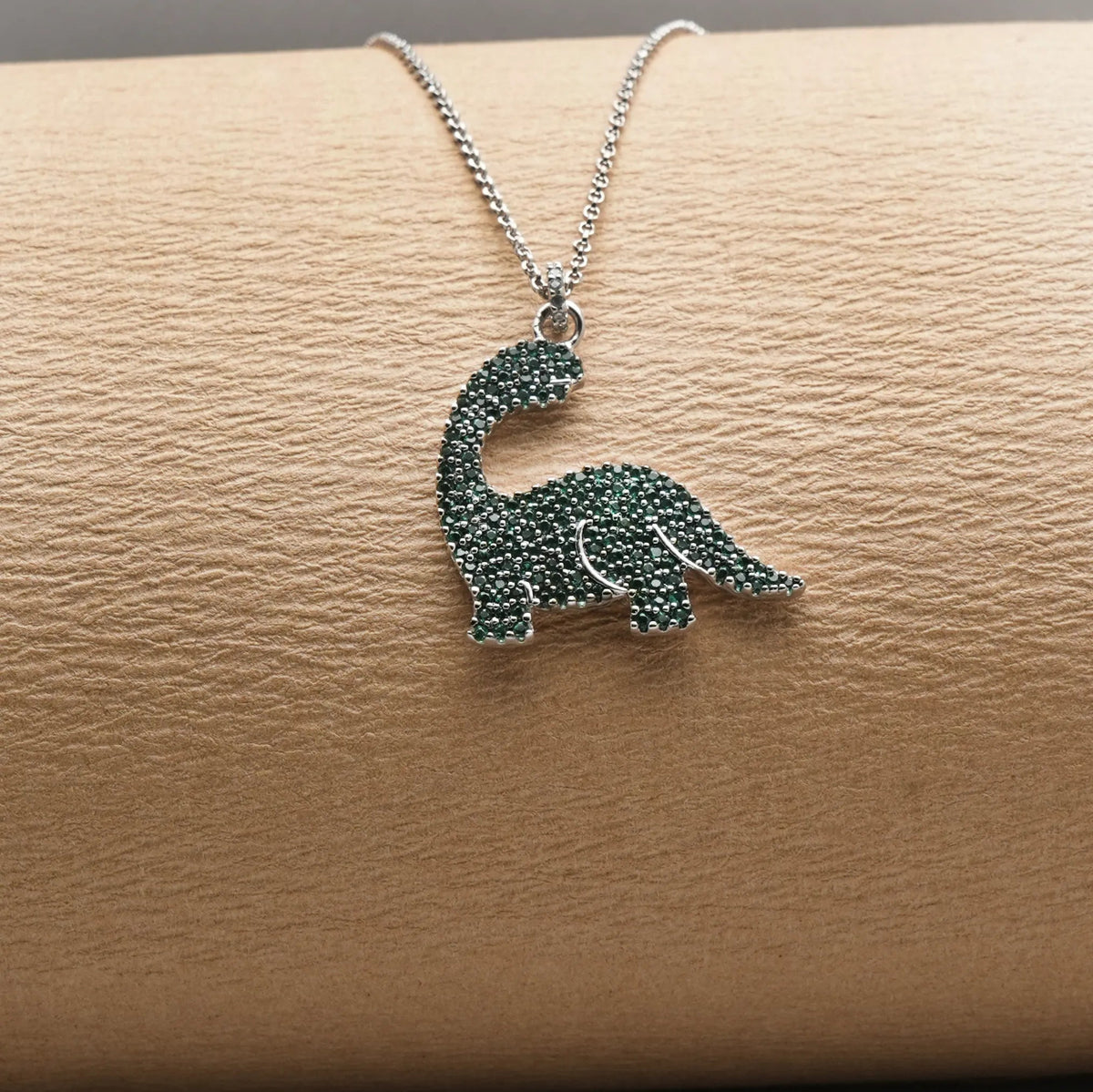 925 Silver Emerald Dino Pendant - 925 sterling silver pendant by Tassya Silver