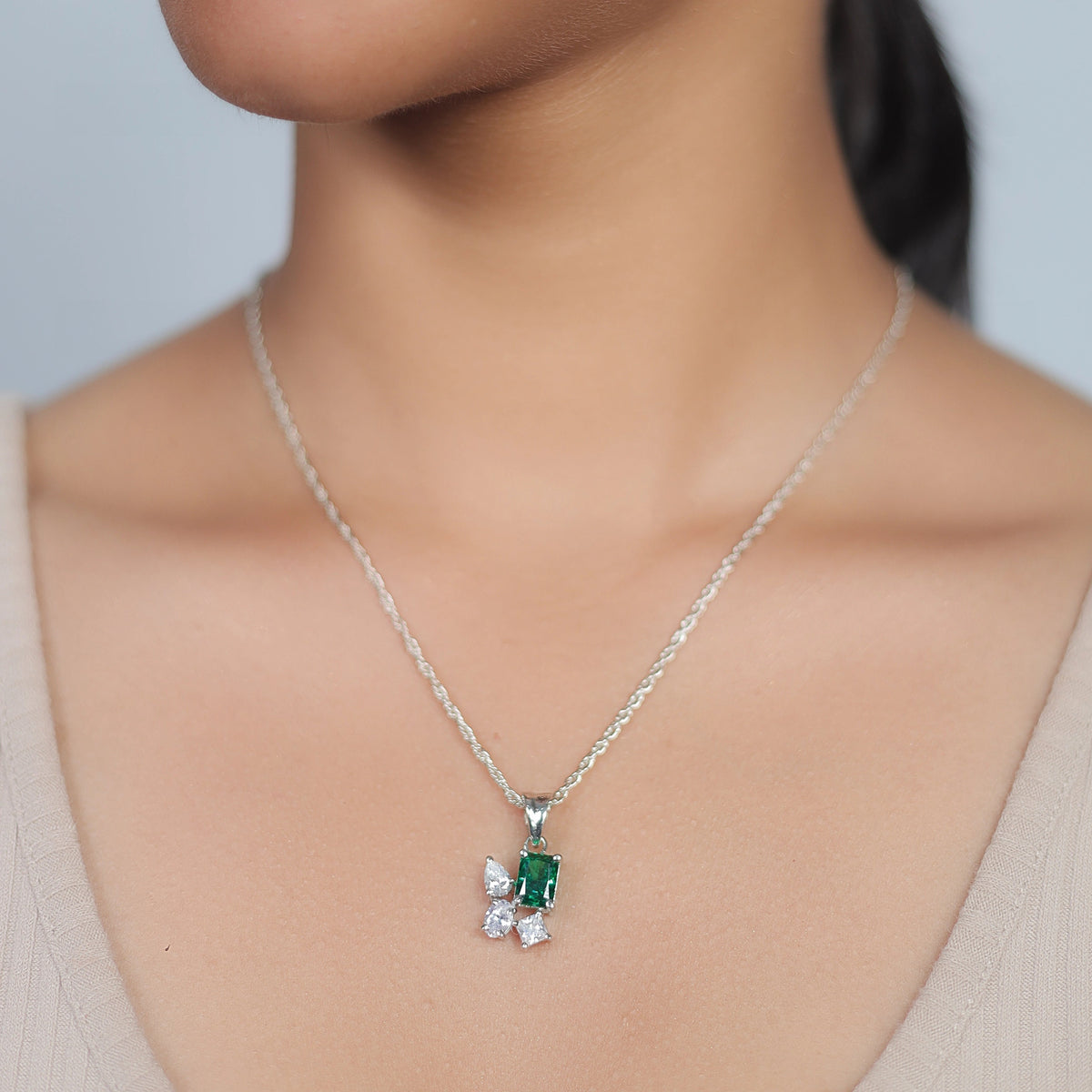 925 Silver Emerald Bloom Pendant - 925 sterling silver pendant by Tassya Silver