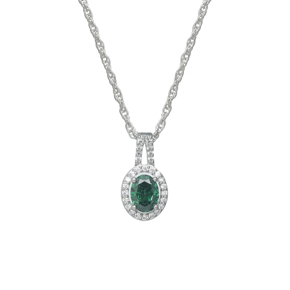 925 Silver Emerald Oval Pendant - 925 sterling silver pendant by Tassya Silver