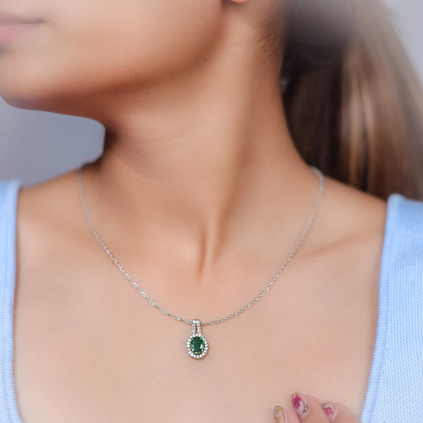 925 Silver Emerald Oval Pendant