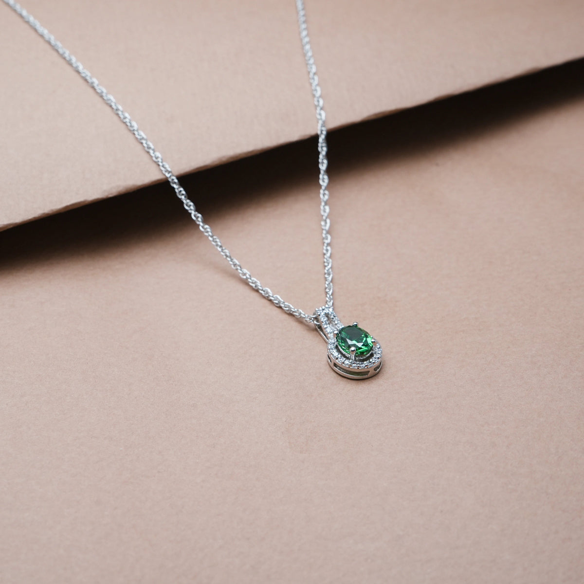925 Silver Emerald Oval Pendant - 925 sterling silver pendant by Tassya Silver