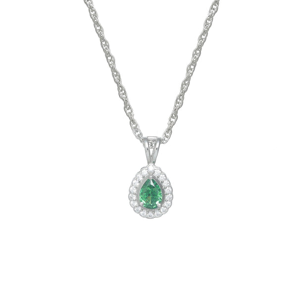 925 Silver Emerald Teardrop Halo Pendant