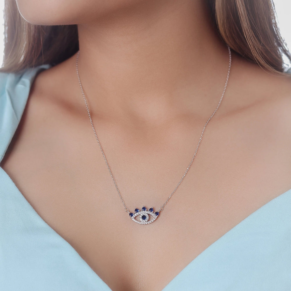 925 Silver Evil Eye Blue Stone Pendant - 925 sterling silver pendant by Tassya Silver