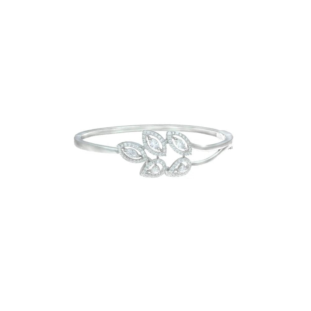 925 Silver Floral Diamond Kada - 925 sterling silver bracelet by Tassya Silver