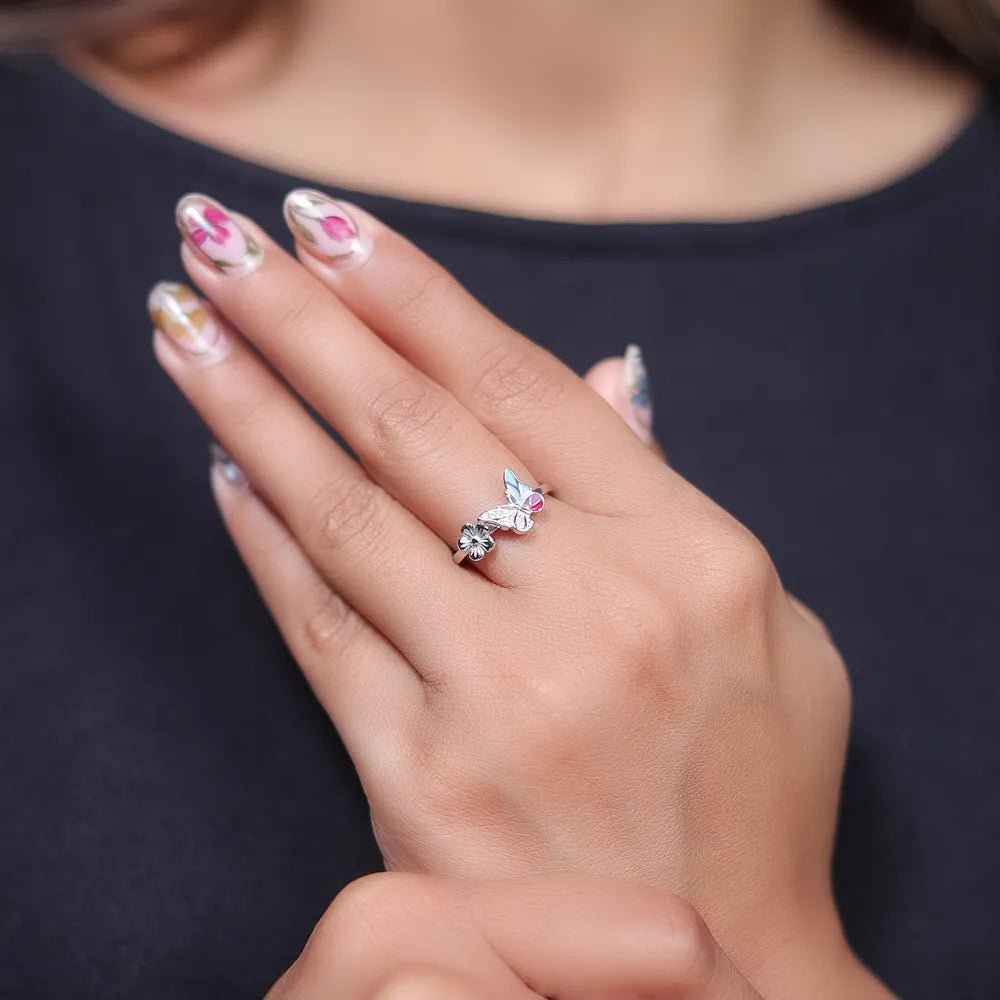925 Silver Garden Bloom Butterfly Ring - 925 sterling silver ring by Tassya Silver