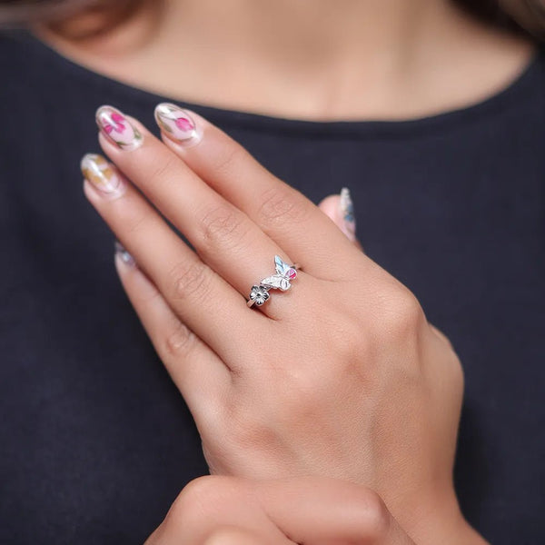 925 Silver Garden Bloom Butterfly Ring