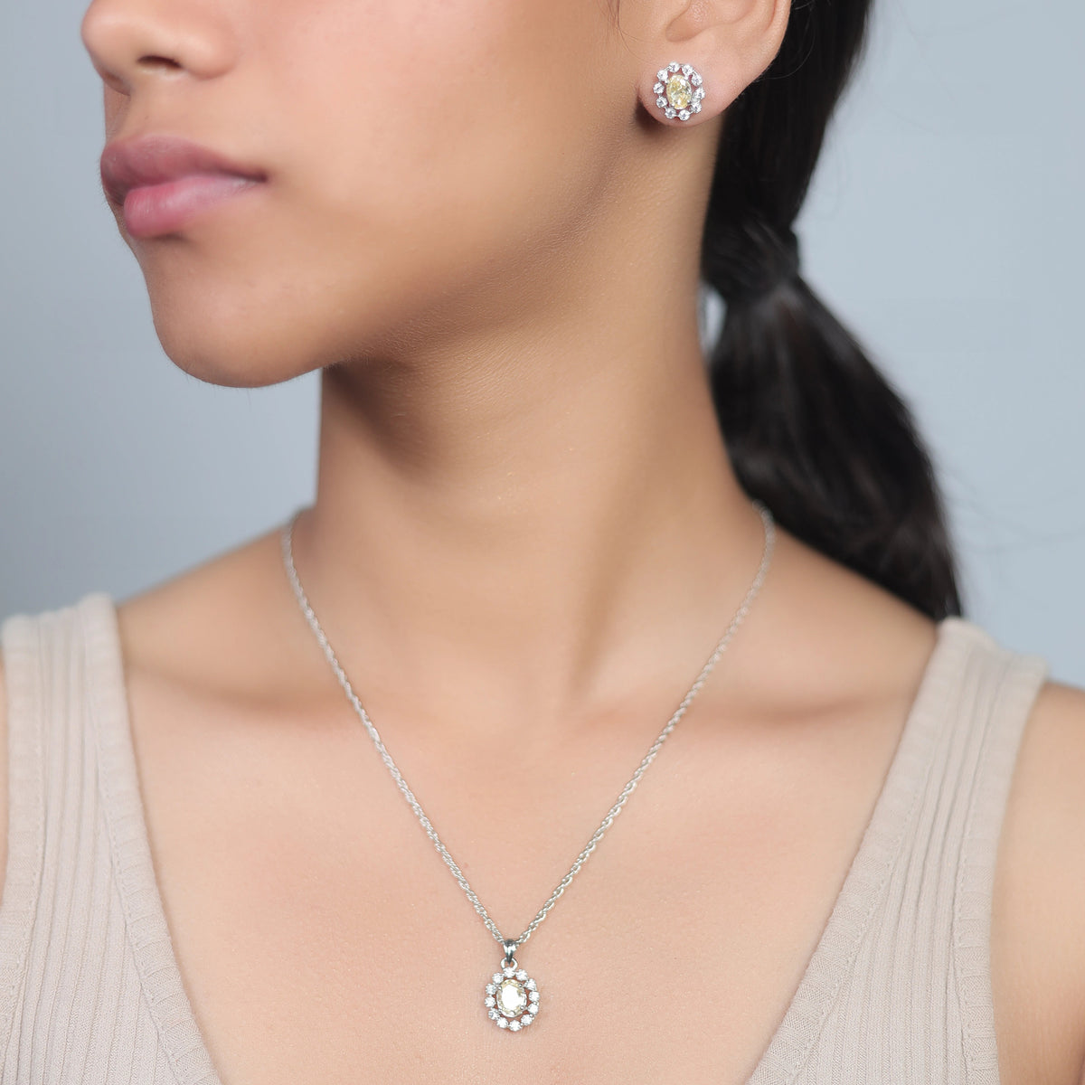 925 Silver Golden Diamond Chain Pendant Studs - 925 sterling silver earrings by Tassya Silver
