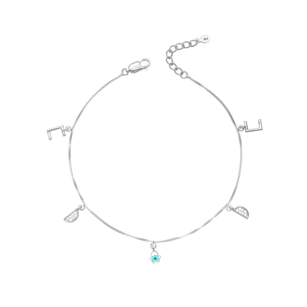925 Silver Good Fortune Charm Anklet - 925 sterling silver anklet by Tassya Silver