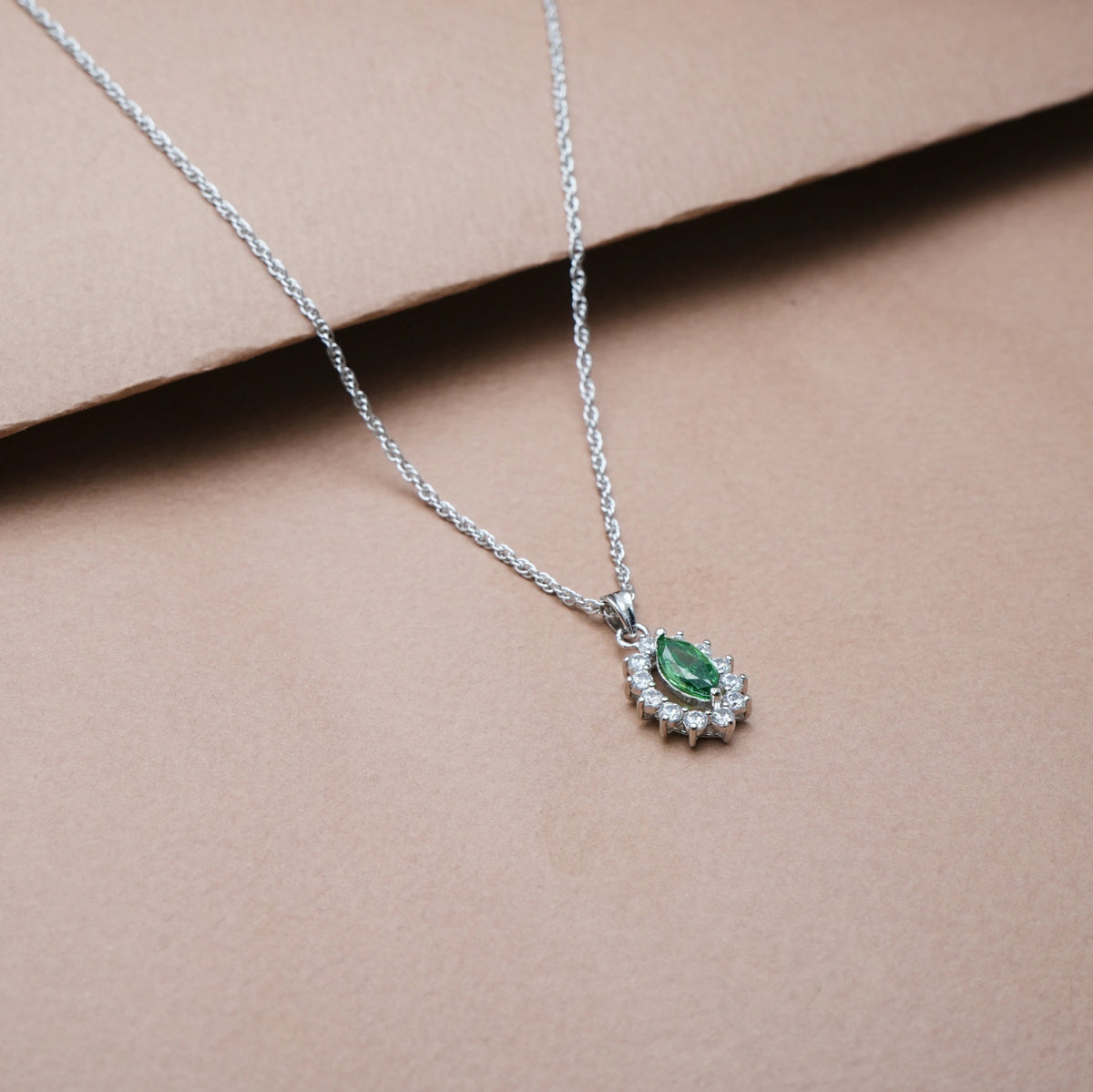 925 Silver Green Teardrop Pendant - 925 sterling silver pendant by Tassya Silver