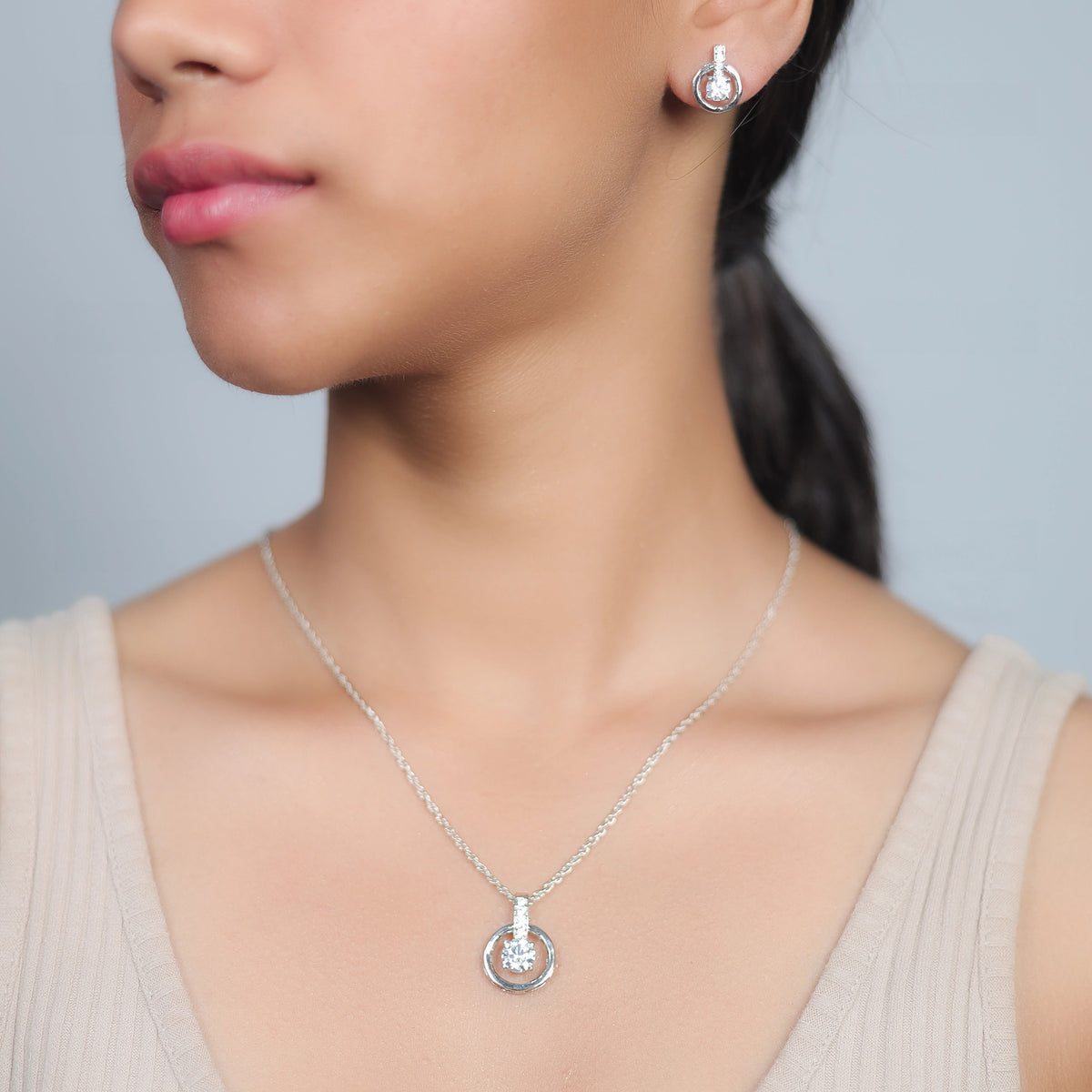 925 Silver Halo Glow Pendant & Studs Set - 925 sterling silver earrings by Tassya Silver