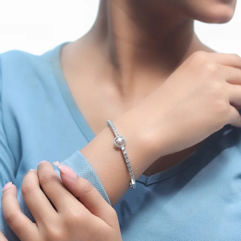 925 Silver Halo of Diamonds Kada - 925 sterling silver bracelet by Tassya Silver