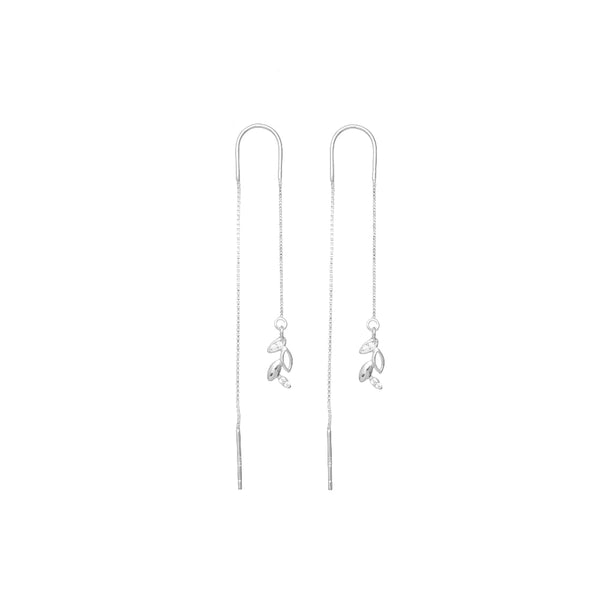 925 Silver Leaf Drape Threader Earrings