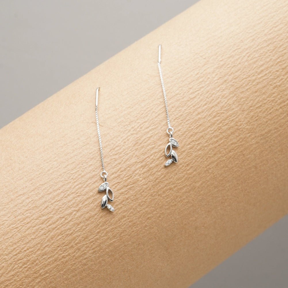 925 Silver Leaf Drape Threader Earrings - 925 sterling silver earrings by Tassya Silver