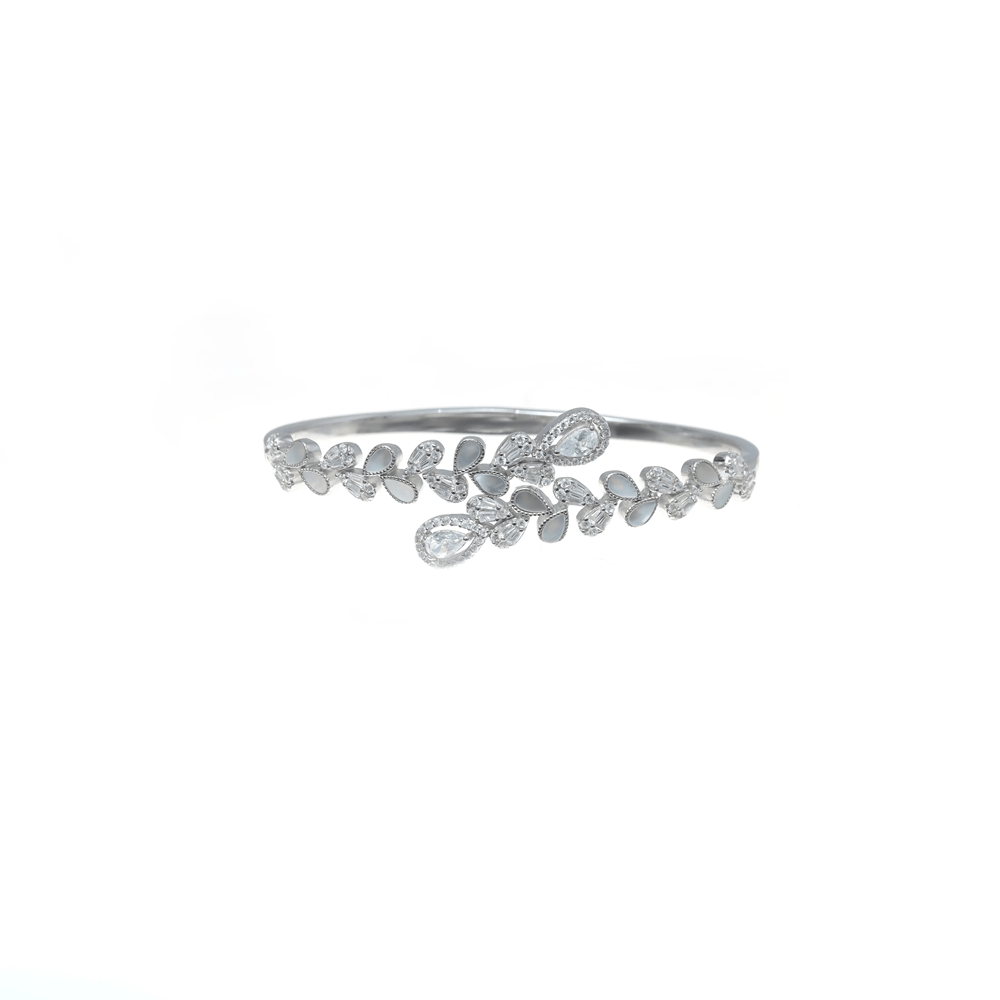 925 Silver Leafy Elegance Diamond Kada - 925 sterling silver bracelet by Tassya Silver