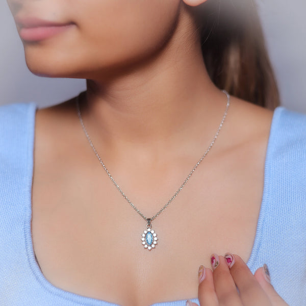 925 Silver Marquise Aquamarine Pendant